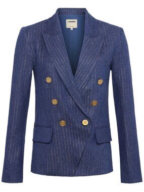 L'AGENCE Women Kenzie Double Breasted Blazer Blue Pinstripe Jacket